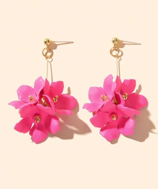 Oorbellen Flowers aan steel, fuschia