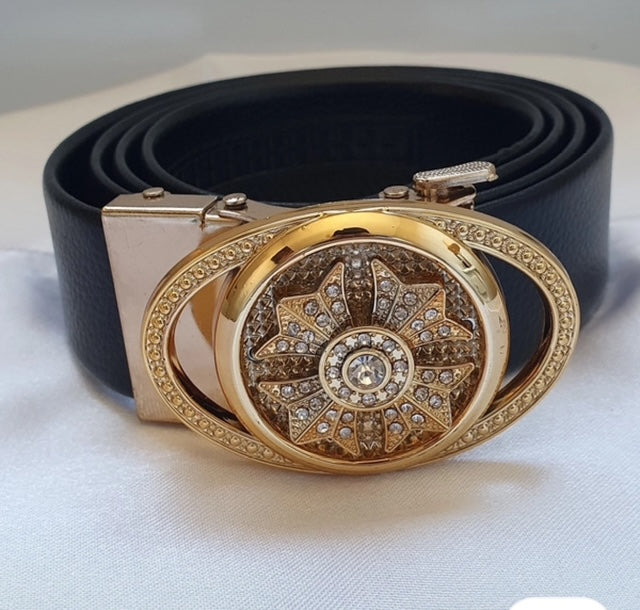 Riem met automatische gesp Stras Ster, PU leer, zwart/goud