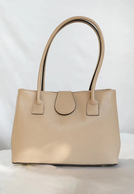 Tas echt leer met H sluiting, beige