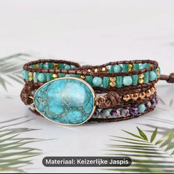 Ibiza leren wikkel armband, Jaspis (verstelbaar)