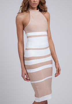 Stretch jurkje Classy strips , nude/wit