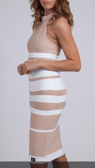 Stretch jurkje Classy strips , nude/wit