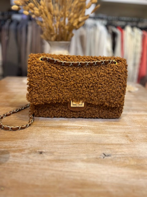 Tas teddy groot model, met gouden accenten, caramel