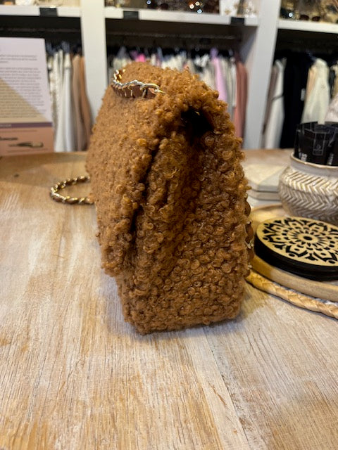 Tas teddy groot model, met gouden accenten, caramel