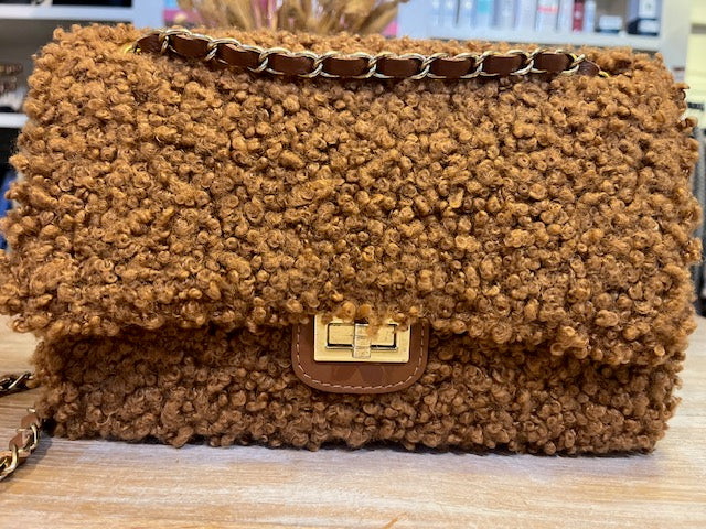 Tas teddy groot model, met gouden accenten, caramel