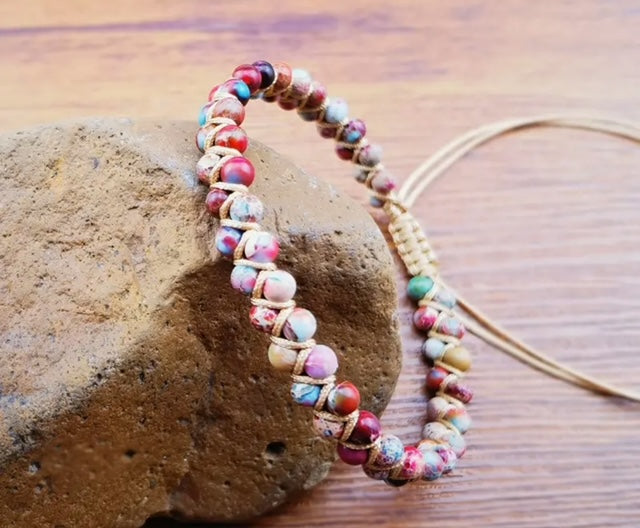 Boho armband kleurrijk roze