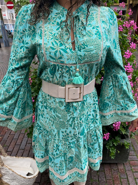 Ibiza tuniek/jurkje met strook 100% viscose, Turqoise