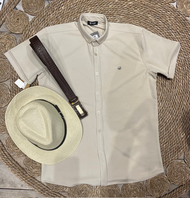 Italiaanse Heren Polo My Carlo button, beige