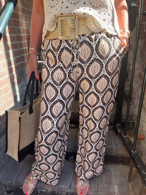 Ibiza broek print, beige/zwart