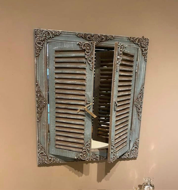 Living spiegel Luik met 2 deurtjes, kleur aqua