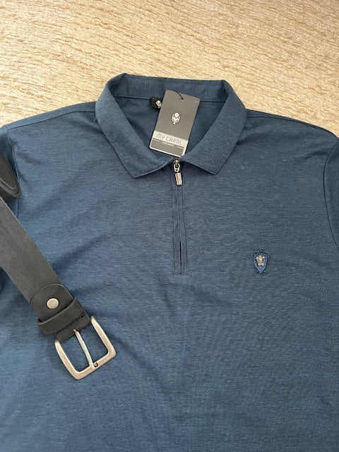 Heren Italiaanse Polo met rits. Blauw