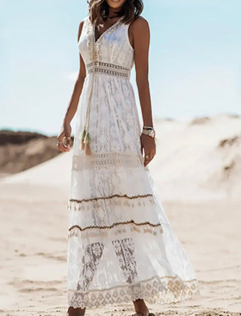 Ibiza jurk mouwloos, kant, wit