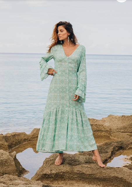 Isla Ibiza Bonita Long Dress SKU: 8124721-Print 003 €129.95, kleur Aqua