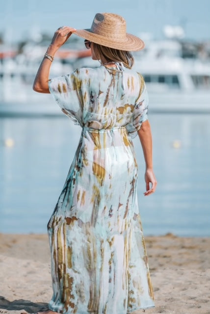 Kimono in Ibiza stijl, aqua/bruin