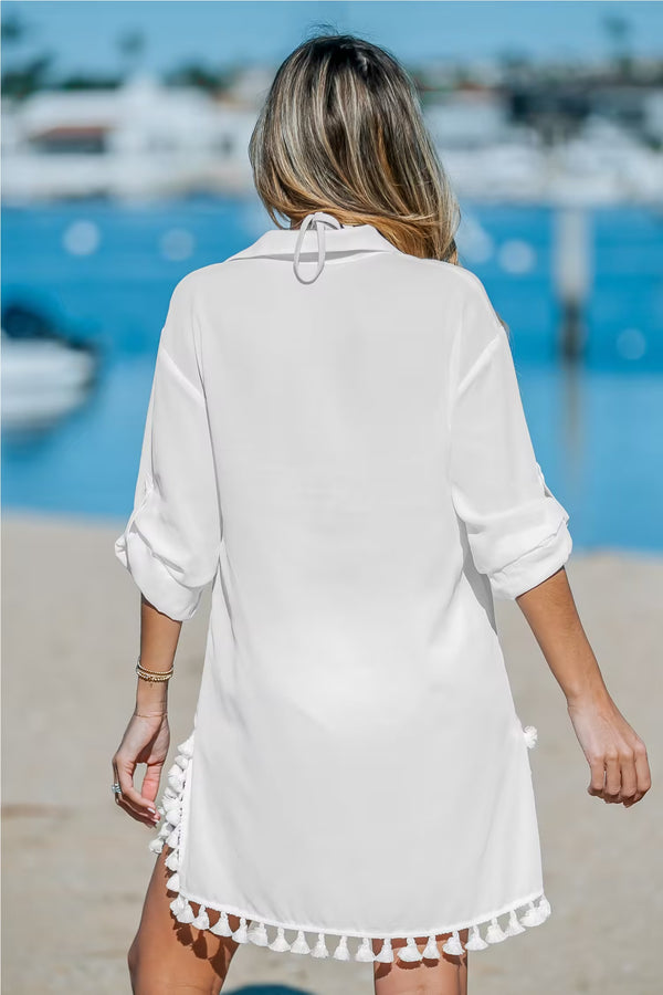 Ibiza style jurkje met kwastjes, wit
