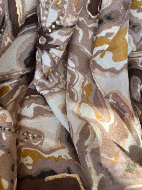 Sjaal Flowers, beige/taupe/oker geel