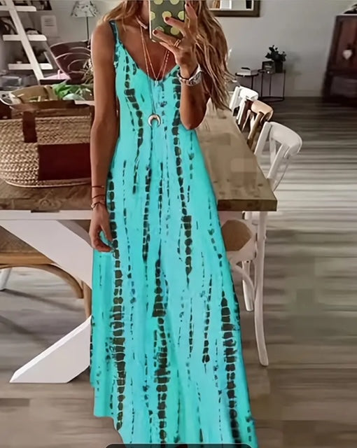 Ibiza jurk Batik met spaghettibandjes, aqua blauw