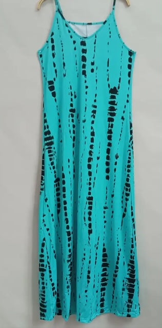 Ibiza jurk Batik met spaghettibandjes, aqua blauw