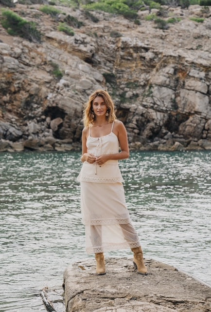 Isla Ibiza Bonita Long Mesh Dotted Skirt Talalia – Cream