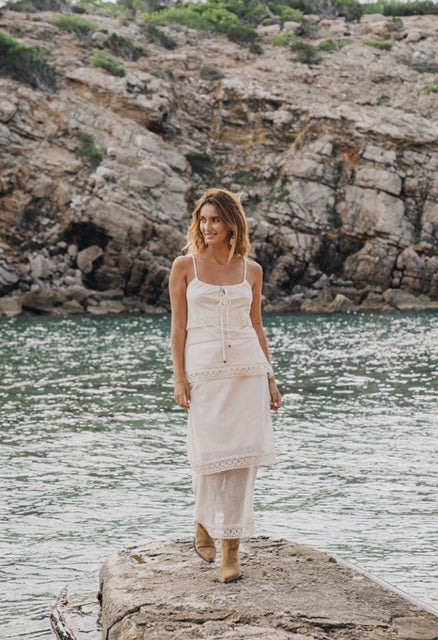 Isla Ibiza Bonita Long Mesh Dotted Skirt Talalia – Cream