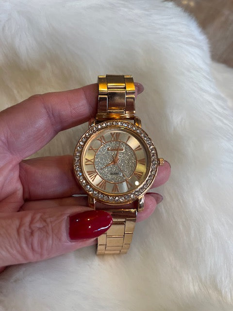 Horloge rosé met strass steentjes