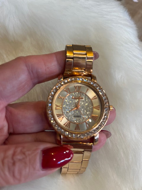 Horloge rosé met strass steentjes