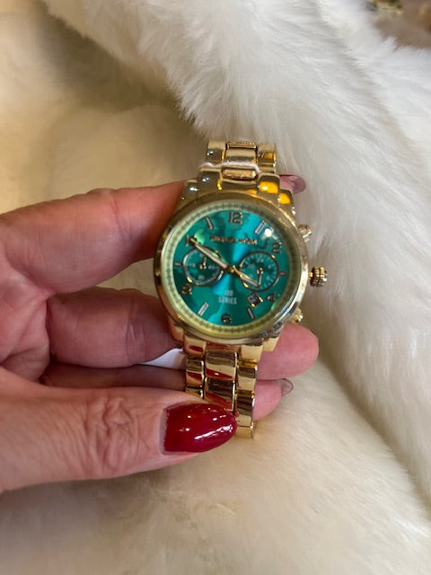 Horloge gold met Turqoise wijzerplaat