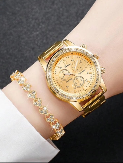 Horloge gold met strass