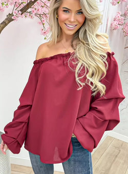 Blouse off shoulder, bordeaux rood