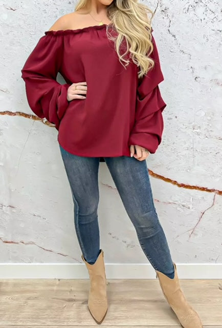 Blouse off shoulder, bordeaux rood