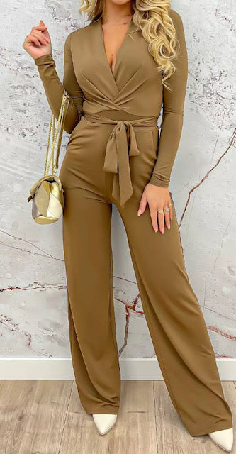 Jumpsuit travel stof, taupe