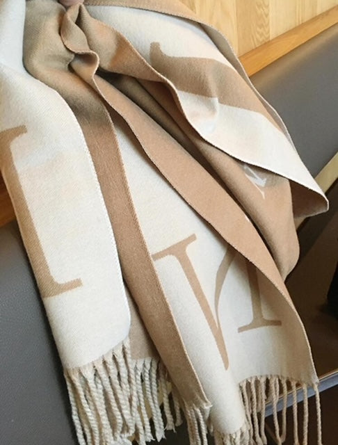 Sjaal met tekst ecru/beige