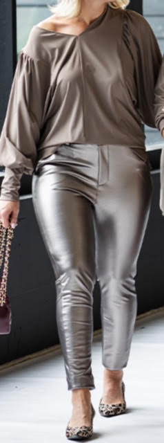 Broek leather look, bronze