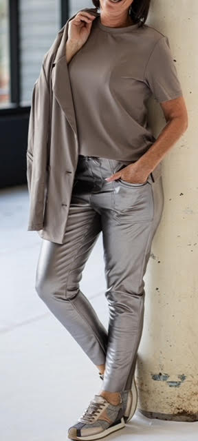 Broek leather look, bronze