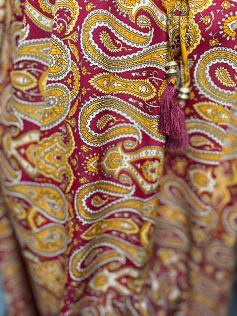 Ibiza waterval jurk 100% zijde, rood/bruin