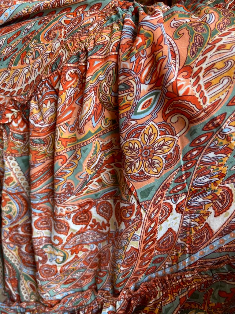 Ibiza jurk 100 % zijde Sue, oranje/groen