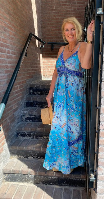 Ibiza jurk 100 % zijde kobalt/azuur blauw