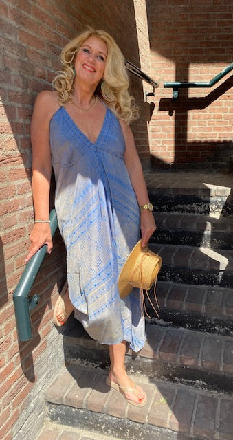 Ibiza halter jurk 100 % zijde kobalt blauw