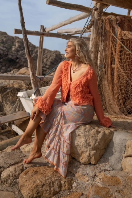 Isla ibiza bonita Knitted Fringed Cardigan Besso Summer – Orange