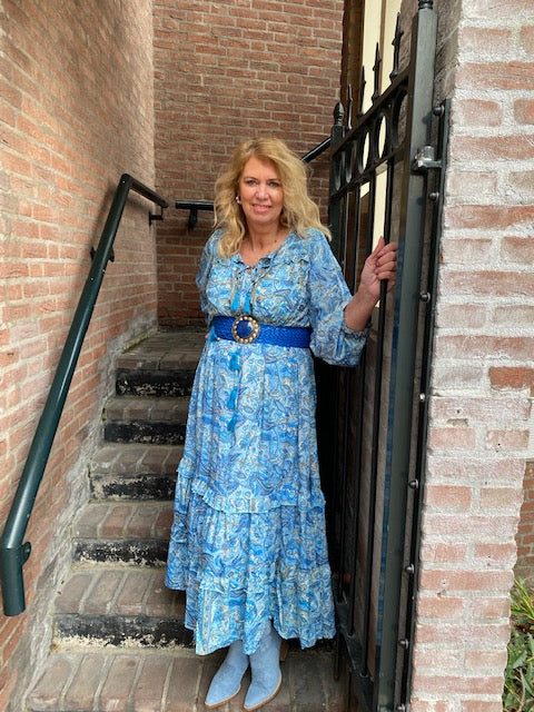 Ibiza jurk lang viscose, blauw
