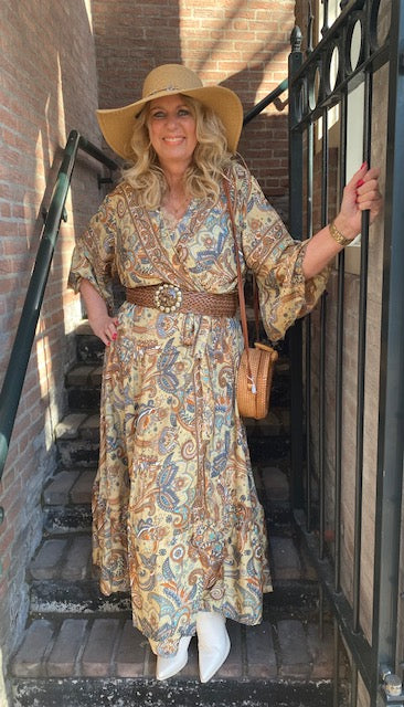 Ibiza wikkel jurk Paisley, beige/bruin