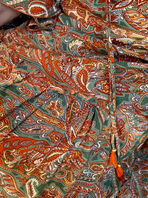 Ibiza jurk 100 % zijde Sue, oranje/groen