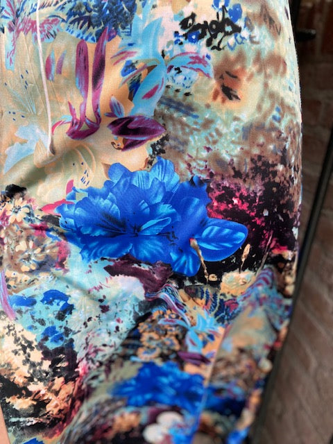 Jurk met 1 bandje flowers kobalt blauw/multi colours