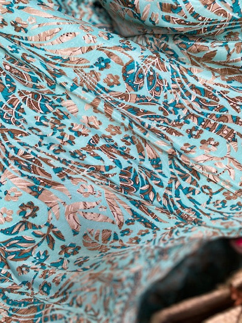 Ibiza overslag jurk lang , aqua/bruin
