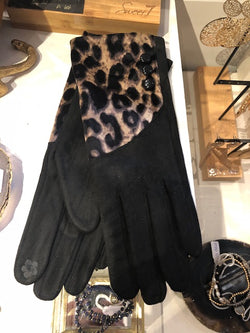 Handschoen, zwart met panterprint