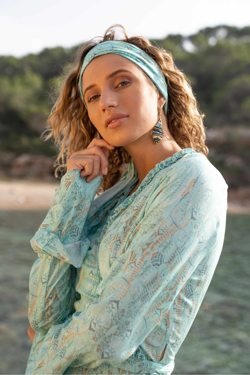 Maxi Wrap Dress Power of Feathers – Turquoise SKU: Isla Ibiza Bonita-8123712