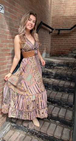 Ibiza halter jurk Roya 100 % zijde Multi color