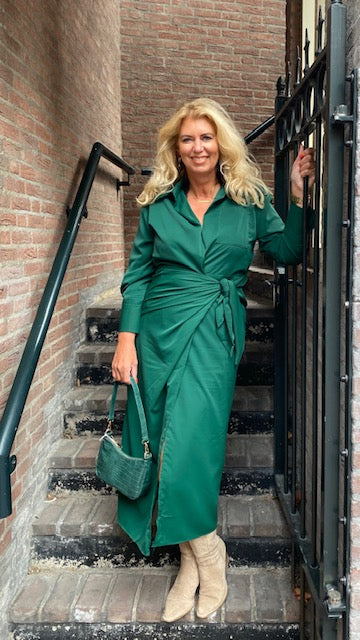 Overslag jurk Inge Silk, Smaragd groen