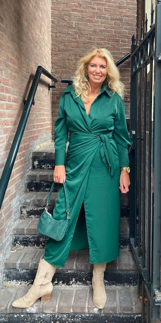 Overslag jurk Inge Silk, Smaragd groen