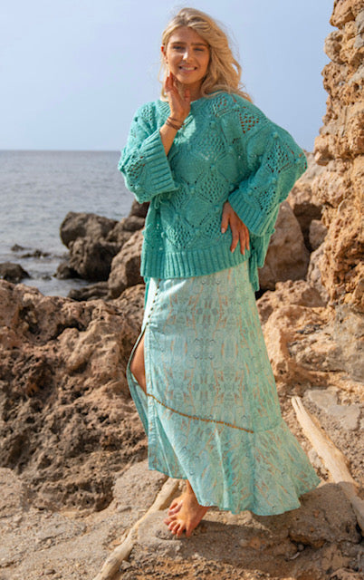 Isla Ibiza bonita Baggy Knitted Jumper Pumpkin – Turquoise SKU: Isla Ibiza Bonita-8123300